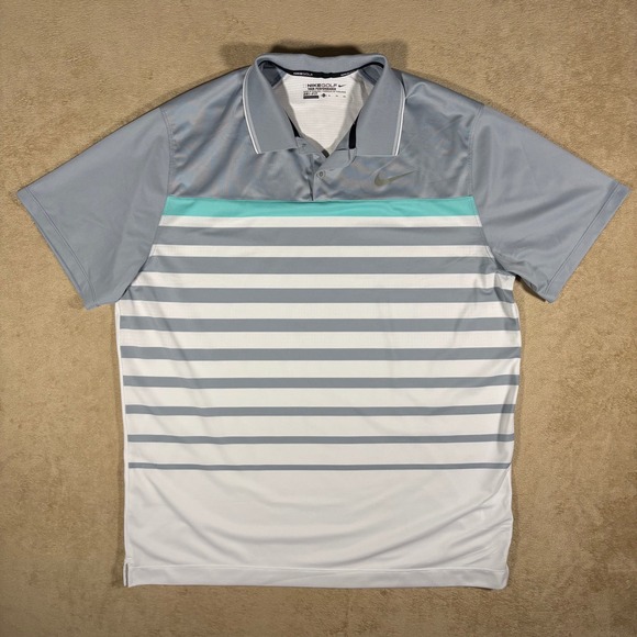 Nike Dry FIT Tour Performance White/Blue/Gray Golf Polo X-Large - Picture 1 of 6